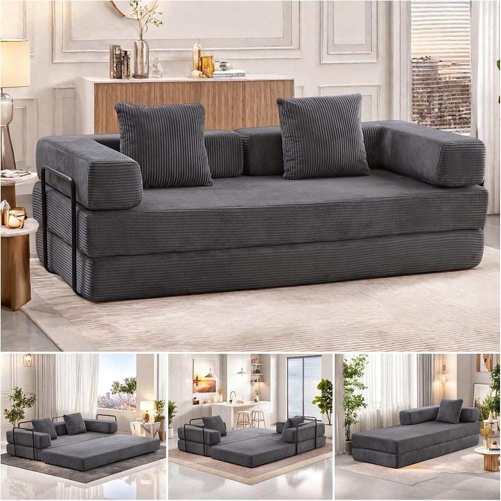 Trygoal Convertible Corduroy Floor Sofa Bed (Dark Gray)