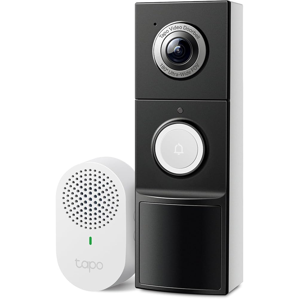 Tapo by TP-Link Smart Video Doorbell Camera with Chime, Battery or Wired, 2K QHD Color Night Vison, No Monthly Fee, 180° Ultra-Wide Head-to-Toe View, Ring Call, Free AI Detection, Local Storage (D225)
