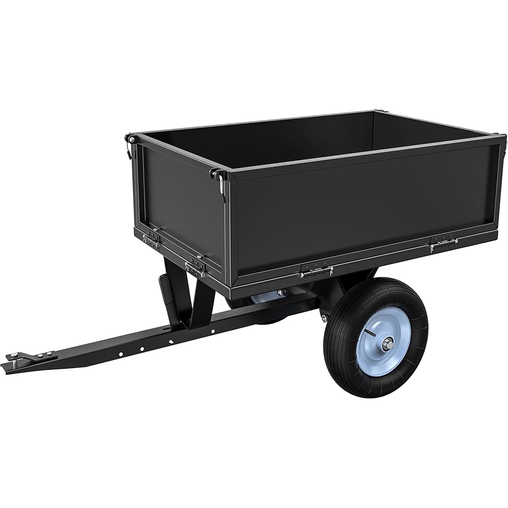 AUTOSAVER88 500Lb Steel Dump Cart Tow Behind Lawn Dump Cart for Lawn Tractor Black