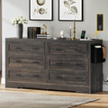 DWVO Farmhouse 6 Drawer Dresser for Bedroom, 59" Wide Large Modern Dresser TV Stand with Drawers &amp; Bar Handles, Storage Dressers with Power Outlets, Rustic Wood Chest of Drawers, Rustic Oak