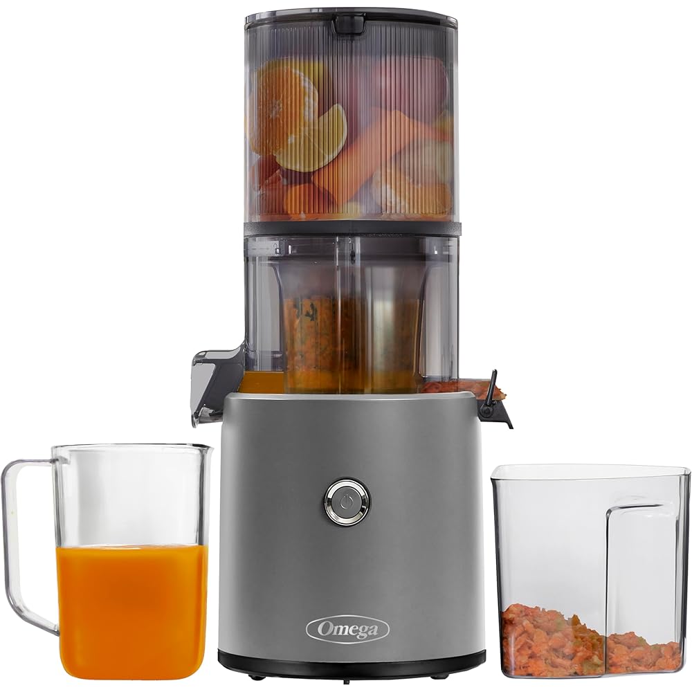 Omega Juicer Easy Clean Slow Masticating Cold Press Vegetable and Fruit Juice Extractor Effortless Series for Batch Juicing with Extra Large Hopper for No-Prep, 68-Ounce Capacity, 150-Watts, Gray