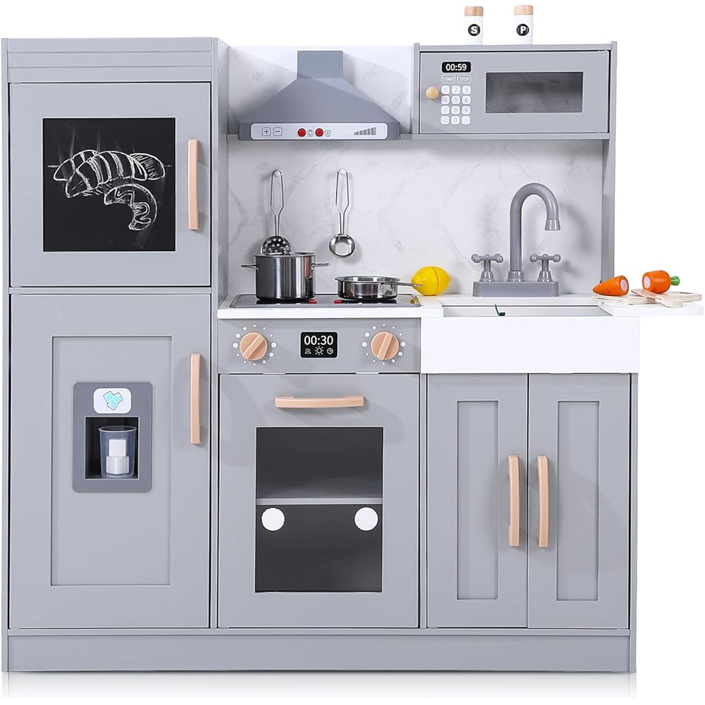 GarveeLife Wooden Play Kitchen Set with Lights and Sounds