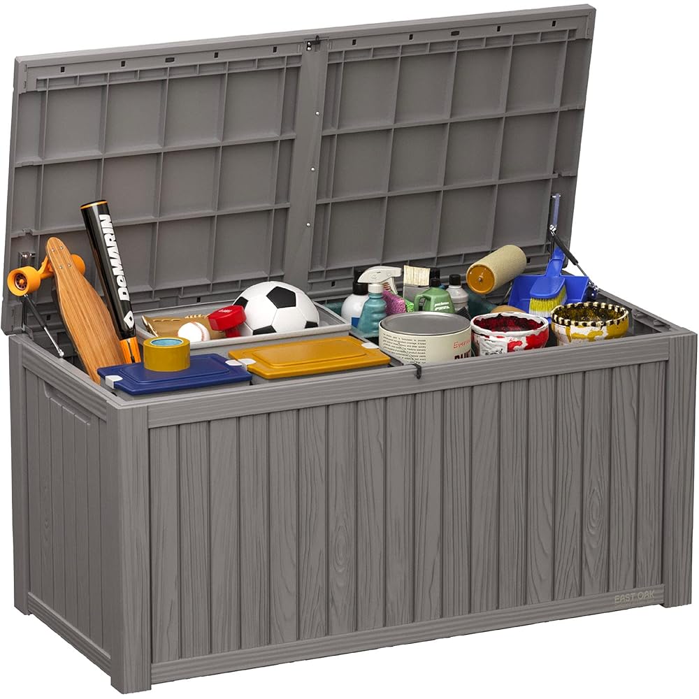 EAST OAK 180-Gallon Large Waterproof Resin Deck Box (Grey)