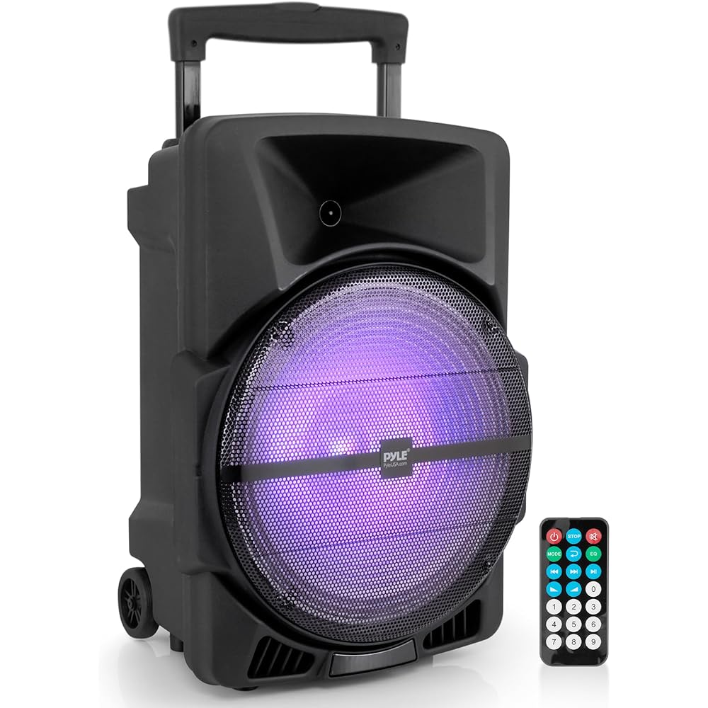 Pyle Wireless Portable PA Speaker System1200W High Powered Bluetooth Compatible Indoor&amp;Outdoor DJ Sound Stereo Loudspeaker wITH USB MP3 AUX 3.5mm Input, Flashing Party Light &amp; FM RadioPPHP1544B