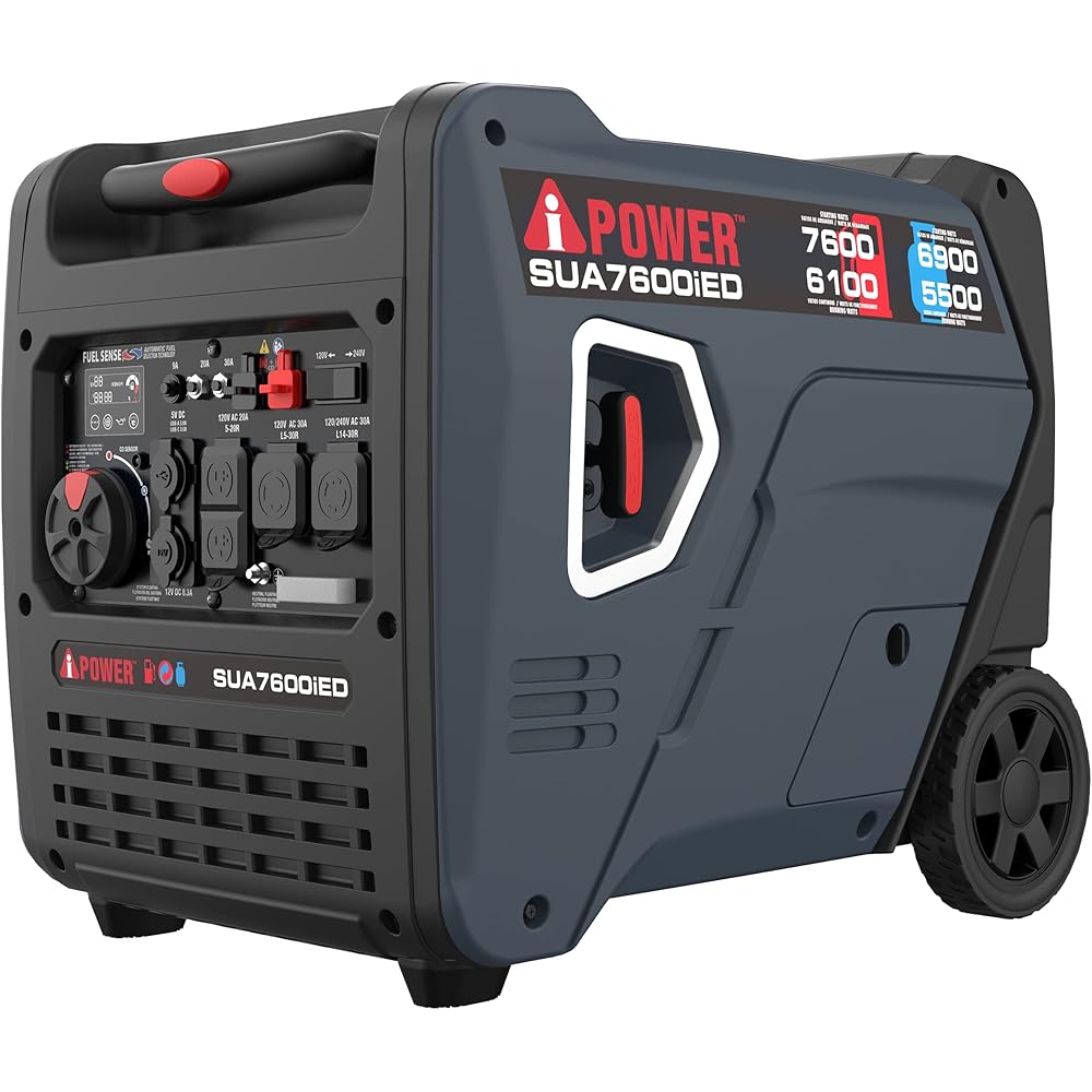 A-iPower 7600W Dual Fuel Quiet Portable Inverter Generator, Electric Start RV Ready, EPA &amp; CARB Compliant CO Sensor, With Telescopic Handle For Backup Home Use, Tailgating &amp; Camping (SUA7600iED)