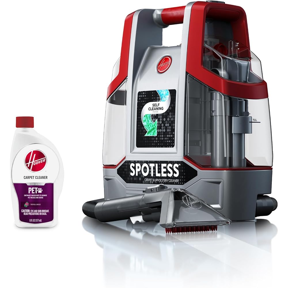 Hoover Spotless Portable Carpet + Upholstery Spot Cleaner Machine, Lightweight Shampooer Machine, Pet Stain Remover, Car and Auto Detailer, Pair with Hoover Carpet Cleaner Solution