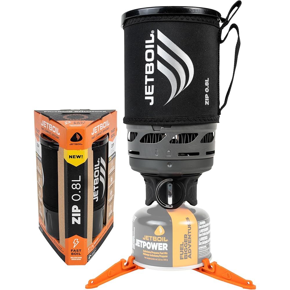 Jetboil Zip 0.8L Portable Fast Boil Stove with Easy-Turn Knob Igniter for Backpacking and Camping, New for 2025, Propane/Isobutane Burner with Cooking Cup