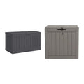 Suncast 50 Gallon Medium Capacity All Weather Construction Resin Outdoor Storage Deck Box with Arched Lid for Patio, Garden, or Pool, Peppercorn | EAST OAK Deck Box, 31 Gallon Indoor and Outdoor Storage Box