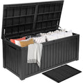 DWVO 150 Gallon XL Deck Box with Divider &amp; Lockable Lid, Waterproof Resin Outdoor Storage for Patio, Garden, Poolside, Cushions, Supplies &amp; Sports Gear, Black