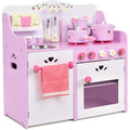 Costzon Wooden Pink Strawberry Pretend Play Kids Kitchen Playset