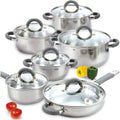 Cook N Home Kitchen Cookware Set, 12-Piece Basics Stainless Steel Pots and Pans Set with Grey Silicone Handle, Silver