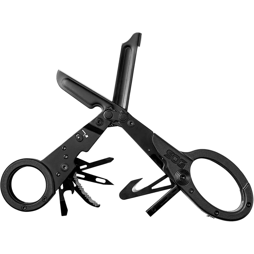 SOG ParaShears Lightweight Backcountry Stainless Steel Multi-Tool, 11 Tools | Compound Leverage Technology, Black