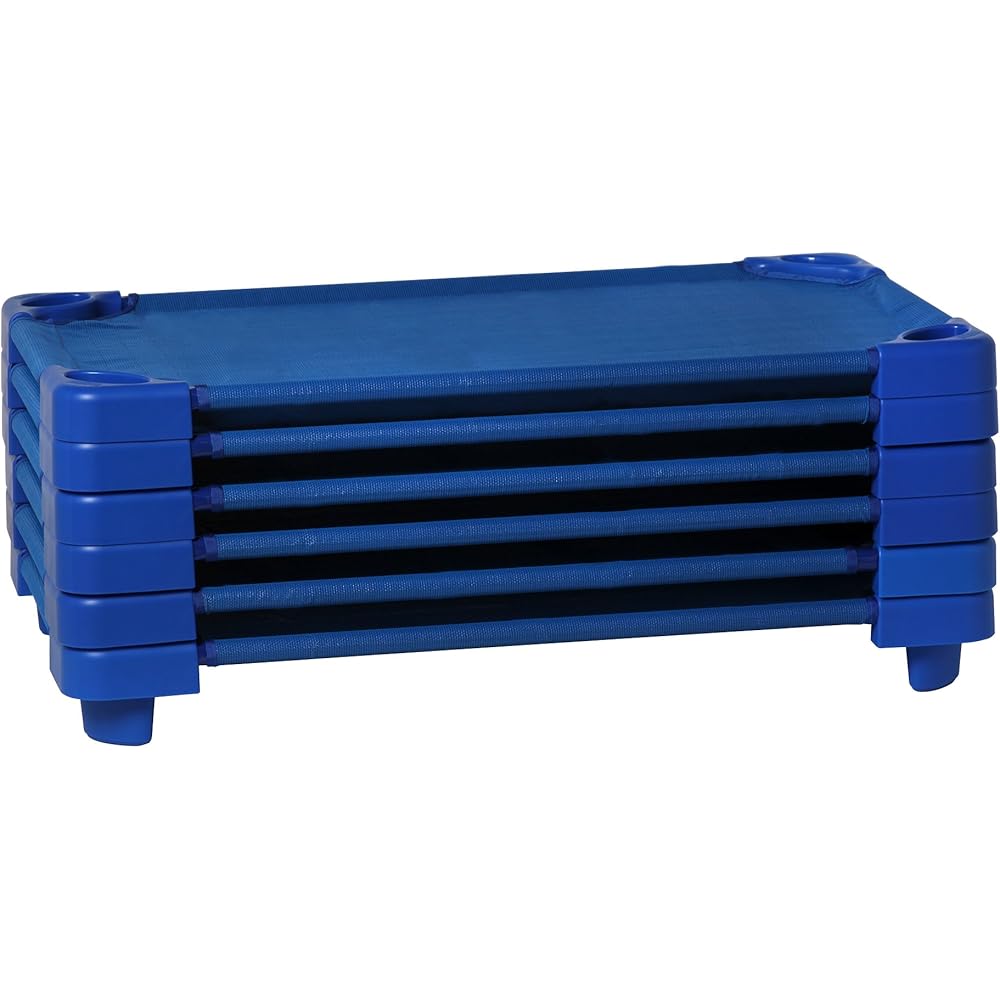 Sprogs 52-Inch Heavy-Duty Stackable Daycare Cots (6-Pack, Blue)