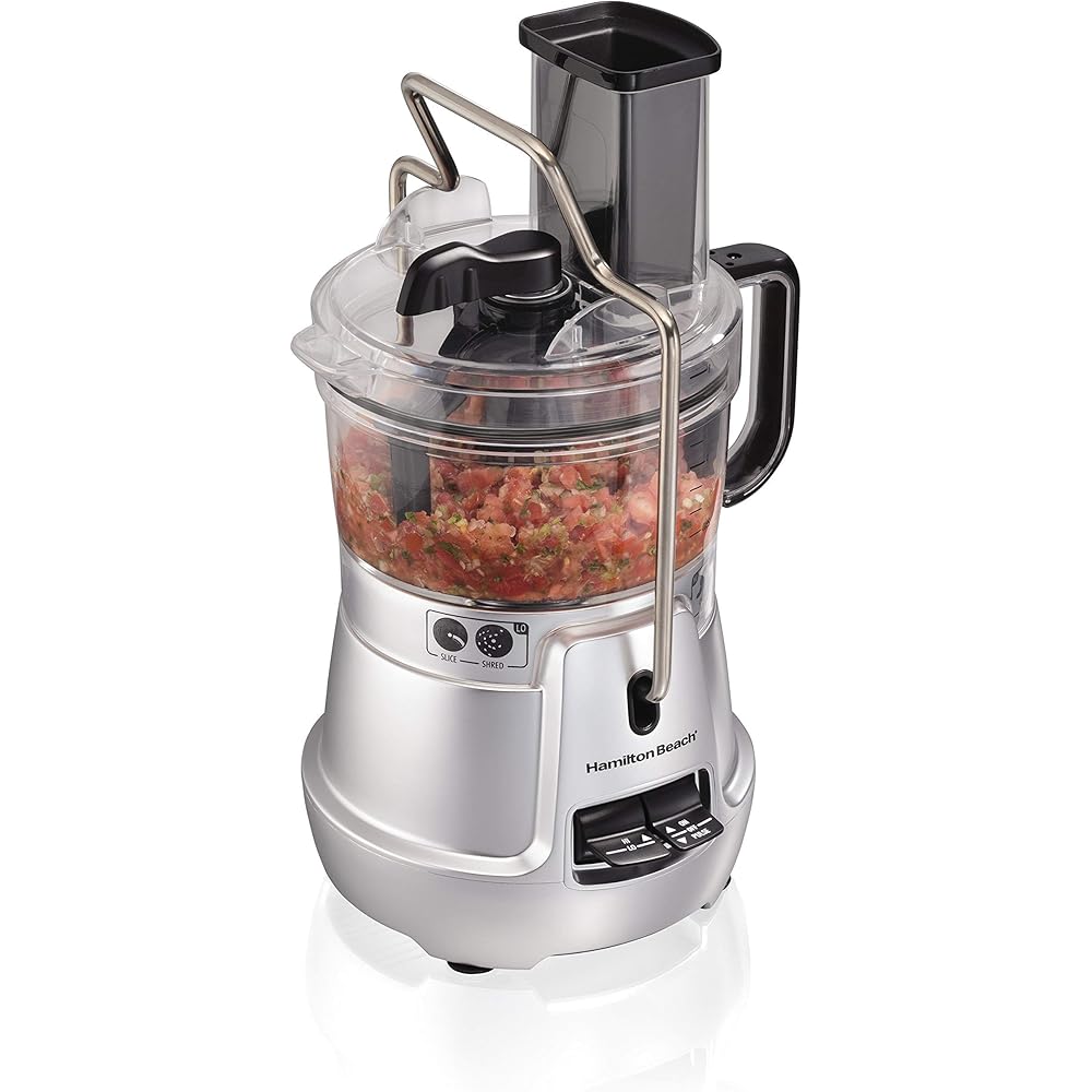 Hamilton Beach Stack &amp; Snap 8-Cup Food Processor &amp; Vegetable Chopper with Adjustable Slicing Blade, Built-in Bowl Scraper &amp; Storage Case, Silver (70820)
